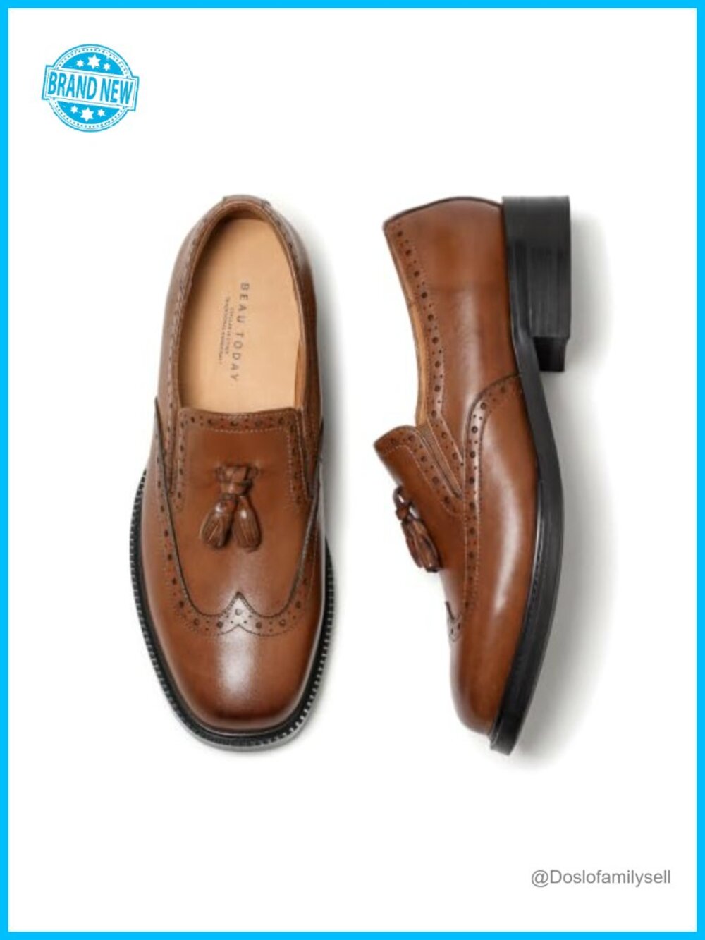 Leather Tassel Loafers Brogue Wingtip Slip On Dress Shoes Low Block Heel Square